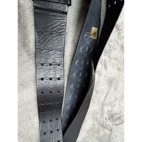 Fendi Black Leather Triple Buckle Belt Italy 90/36 Stitch Detail Genuine Leather - Picture 8 of 9